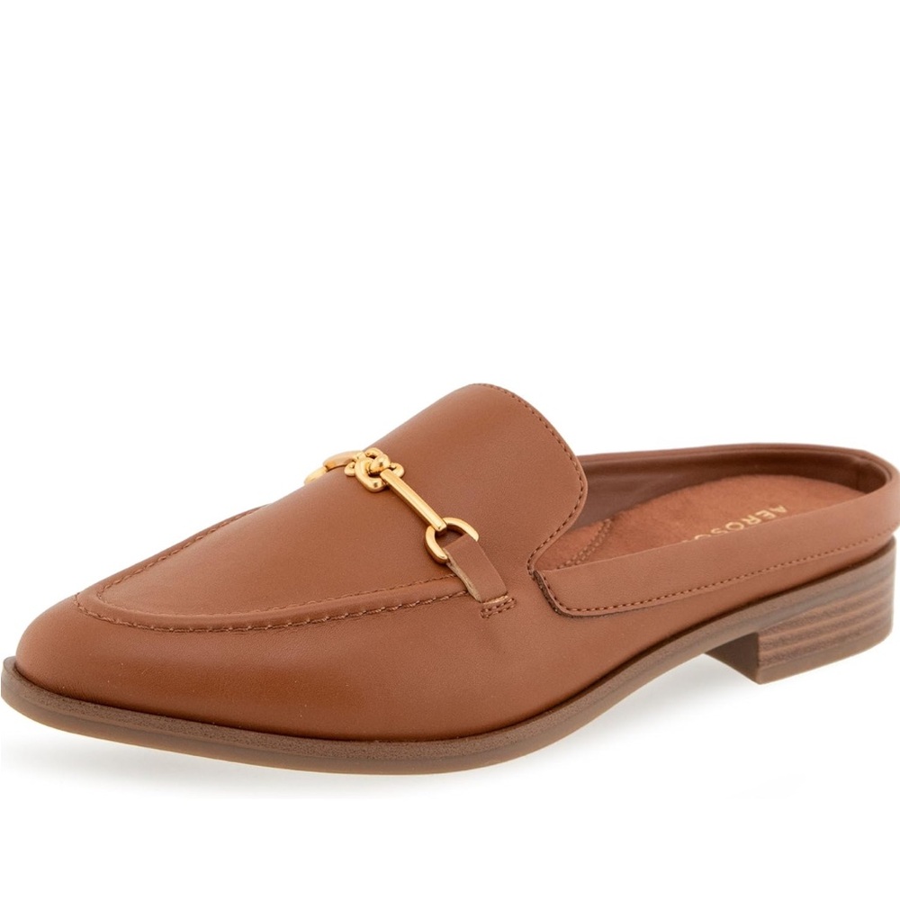 LIKE NEW (9.5) AEROSOLES Brown Leather Slip-On Mule with Gold Bit